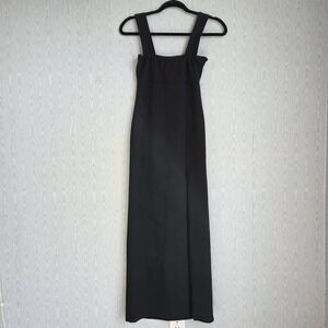 Boohoo Maxi Dress 4 Black Square Neck Babydoll Stretchy Knit Goth 90s Y2K